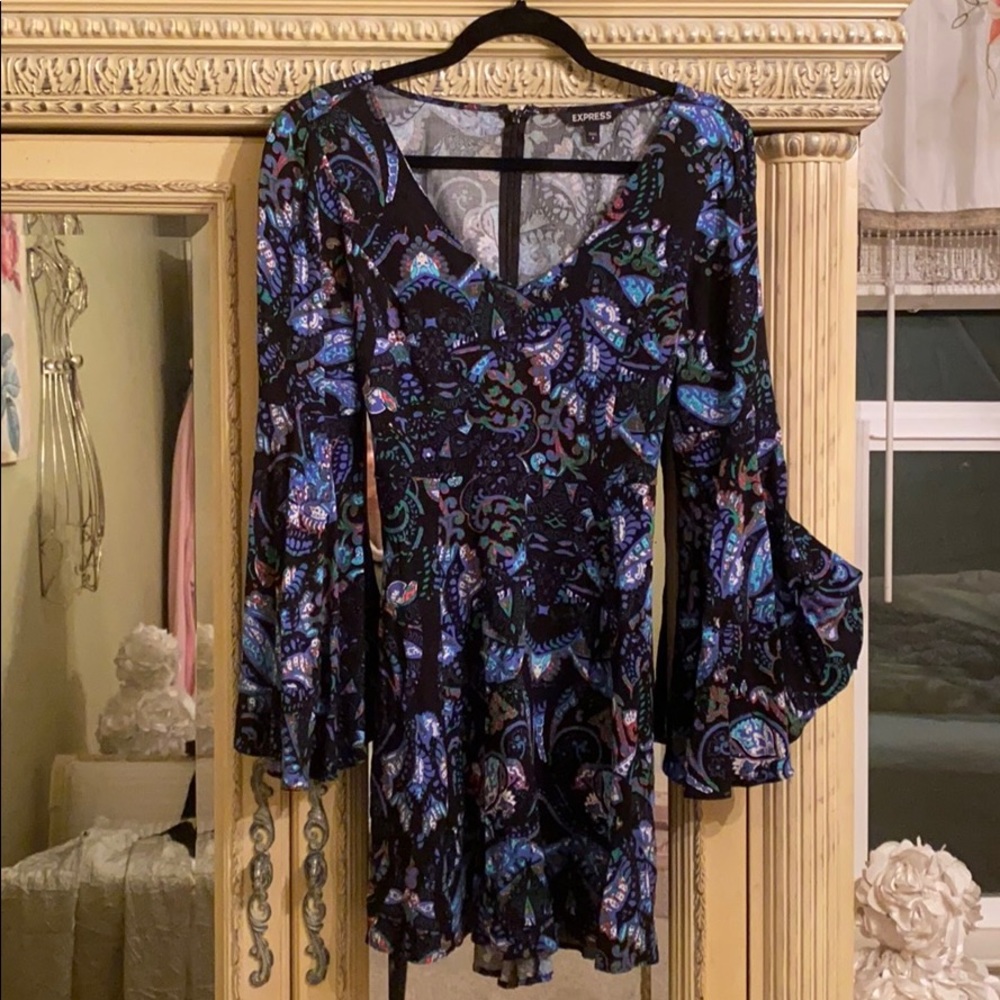EXPRESS Bell sleeve mini dress in blue